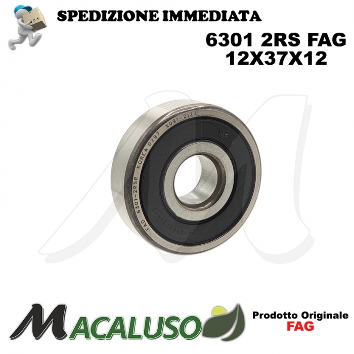 Cuscinetto a sfera 6301 2RS Fag diametro interno 12 mm esterno 37 mm spessore 12 mm radiale