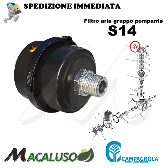 Filtro aria compressore Campagnola S14 gruppo pompante massa filtrante
